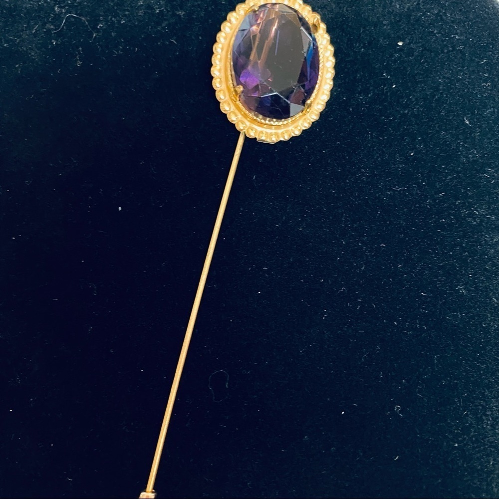 Vintage Stick Pin. Purple/ Gold Tone. - Picture 2 of 7